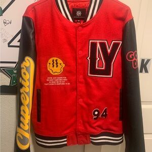 & Other Stories Red and Black Varsity Jacket